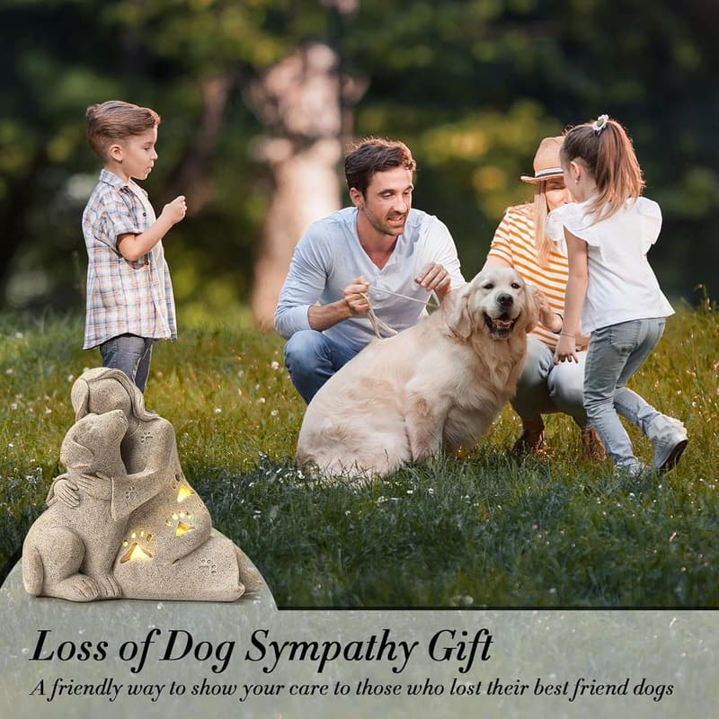 Dog Memorial Gift - Hand-Sculpted Granite Sculpture with LED Candle Holder