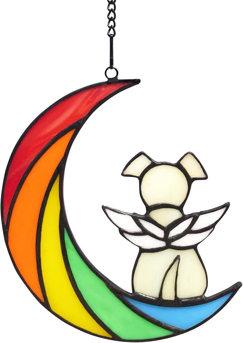 Dog Memorial Stained Glass Suncatcher with Angel Wings