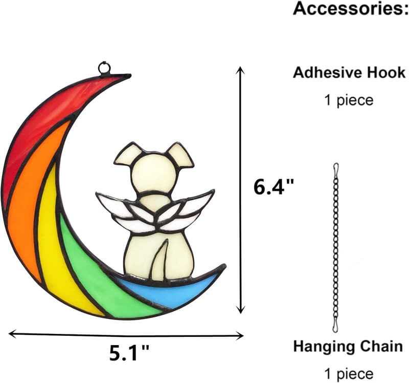 Dog Memorial Stained Glass Suncatcher with Angel Wings