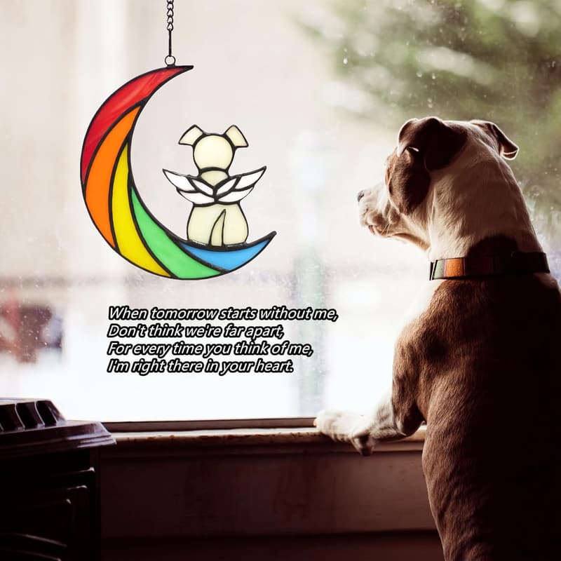 Dog Memorial Stained Glass Suncatcher with Angel Wings