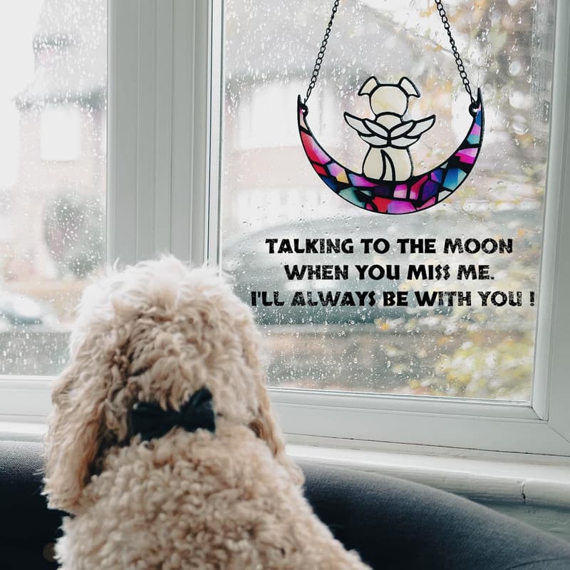 Dog Memorial Stained Glass Angel Suncatcher Gift