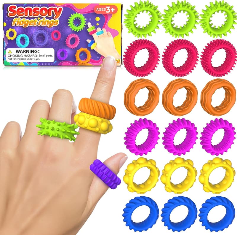 Sensory Rings Fidget Toys for Kids - 18 Pack
