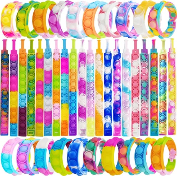 Party Favor Fidget Bubble Bracelets - 120 Pcs Silicone Wristbands