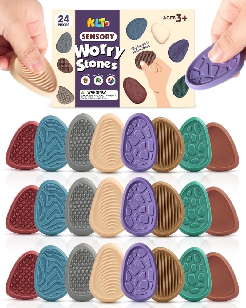 Sensory Worry Stones for Adults and Kids - 24 Pack Fidget Set
