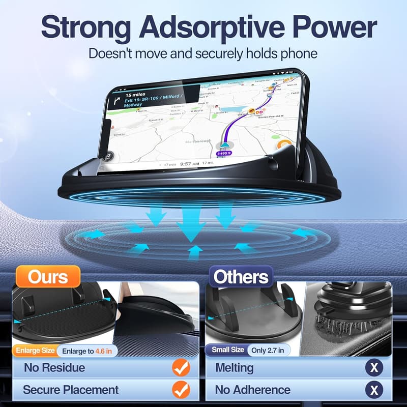 Universal Car Phone Holder - Silicone Dashboard Mount, Black