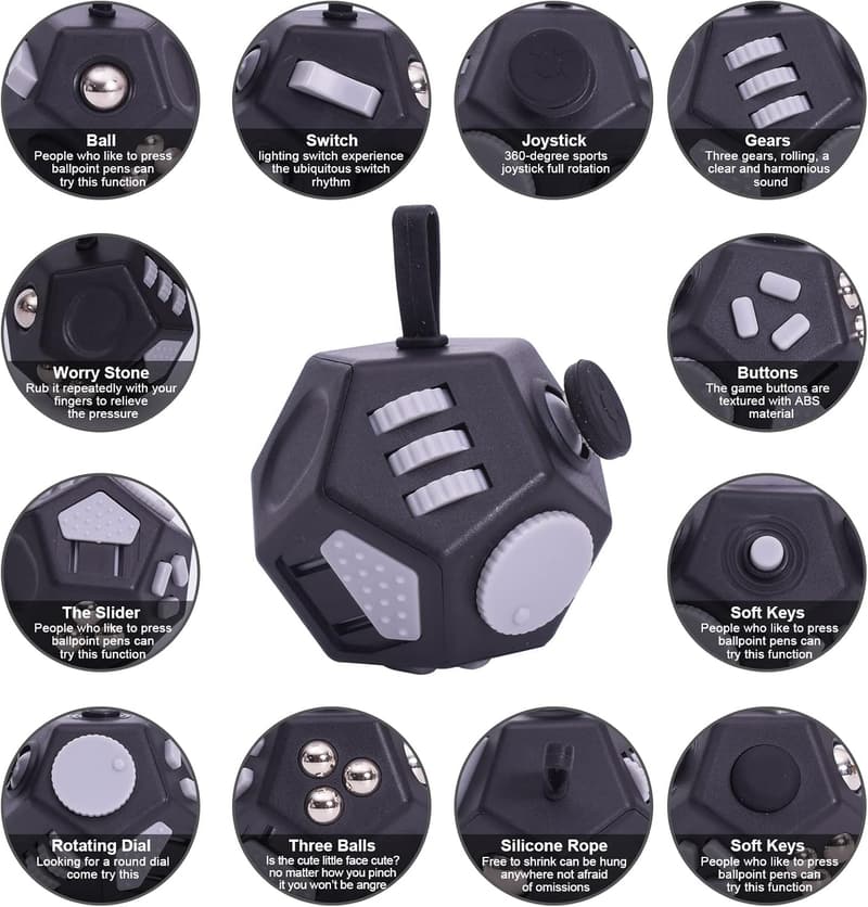 Stress Relief Mini Fidget Cube Toy for Kids and Adults (Black)