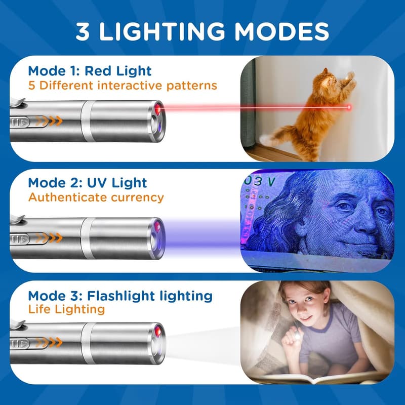 USB Rechargeable Interactive Cat Toy - 3 Light Colors