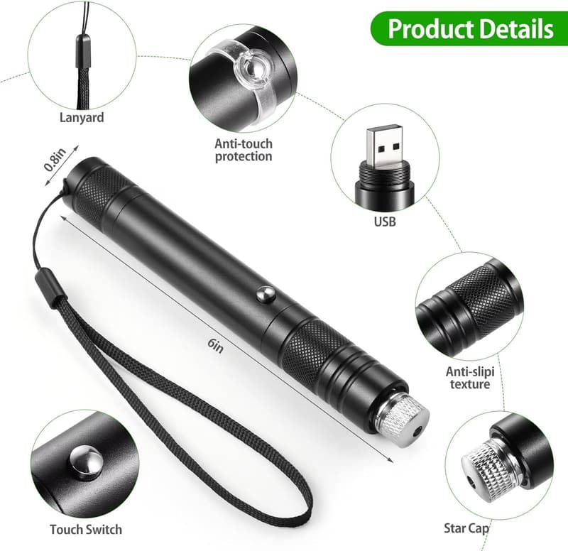 High-Power Green Laser Pointer Pen with Adjustable Focus