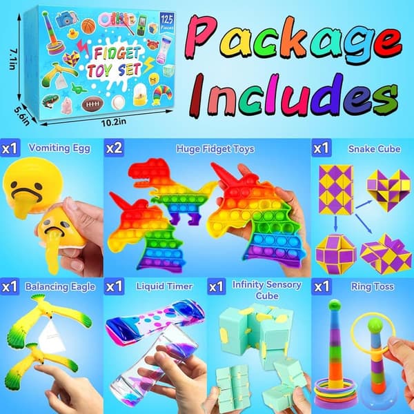Fidget Toy Assortment for Kids - 125 Pack Stress Relief