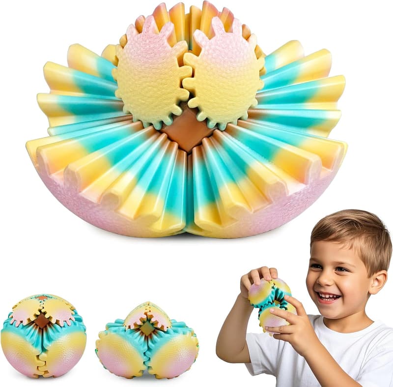 3D Printed Gear Ball Fidget Toy for Stress Relief - Golden Sunrise