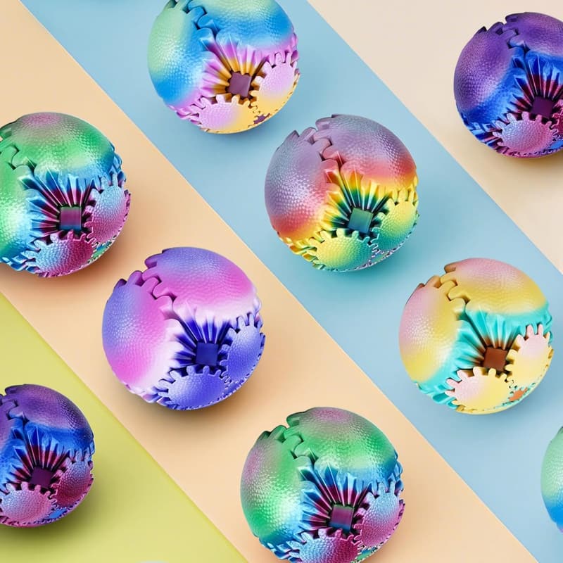 3D Printed Gear Ball Fidget Toy for Stress Relief - Golden Sunrise