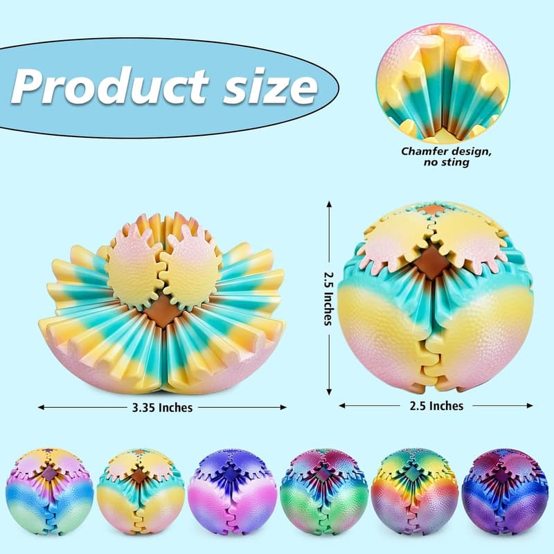 3D Printed Gear Ball Fidget Toy for Stress Relief - Golden Sunrise