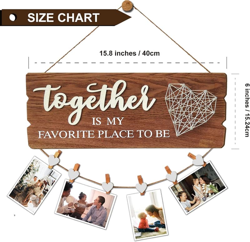 New Home Sign Decor - Family Picture Frame with 6 Heart Clips