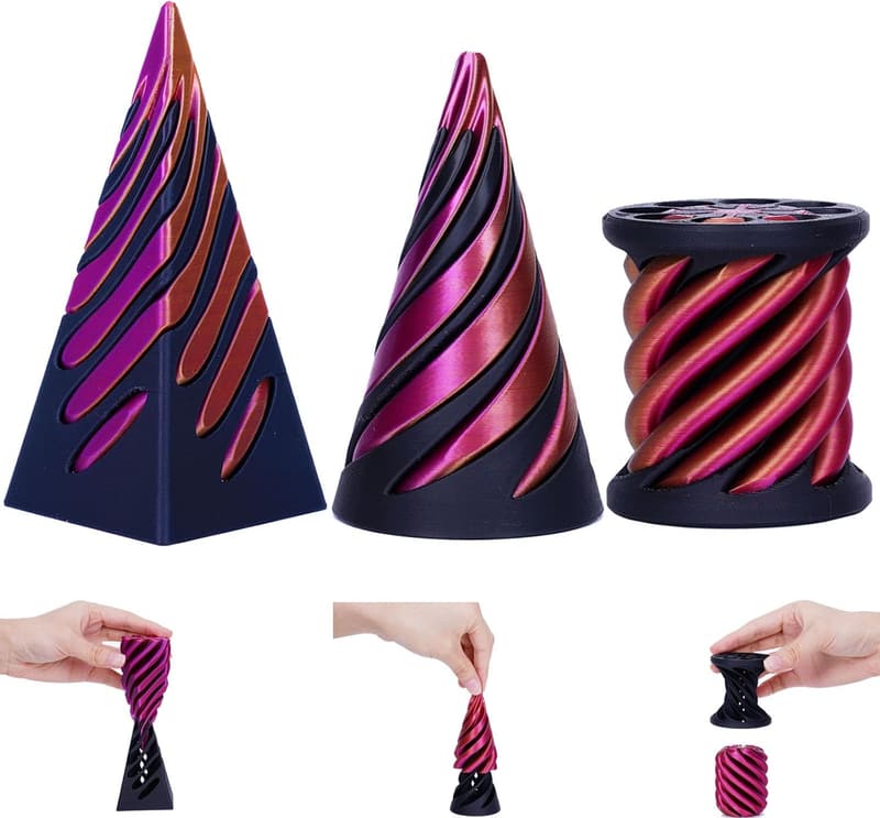 3D Printed Spiral Cone Fidget Toy for Anxiety Relief (Purple Gold)