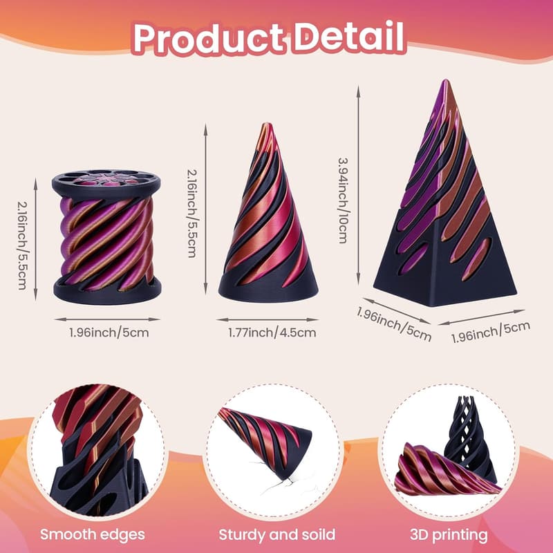 3D Printed Spiral Cone Fidget Toy for Anxiety Relief (Purple Gold)