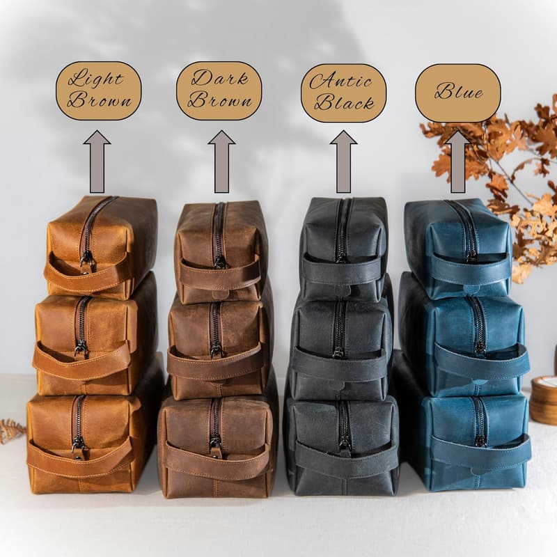 Personalized Leather Dopp Kit for Men - Engraved Travel Bag