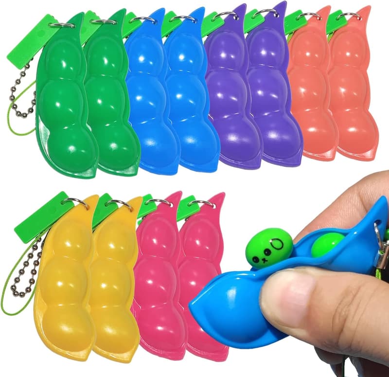 12PCS Pea Pod Fidget Keychains for Stress Relief
