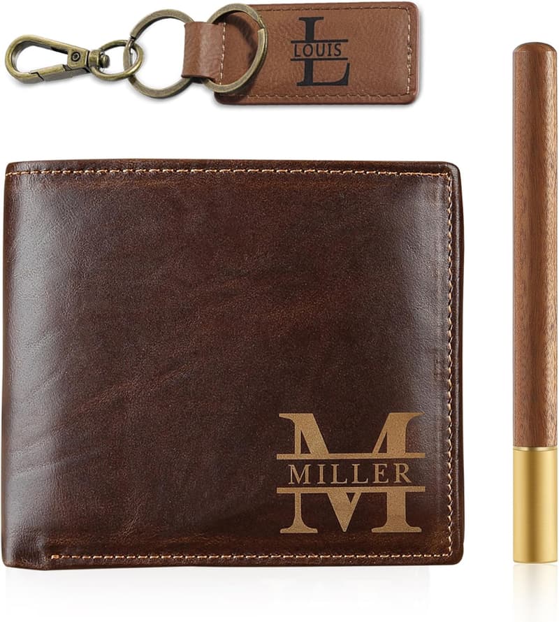 Personalized Leather Wallet Gift Set for Father's Day