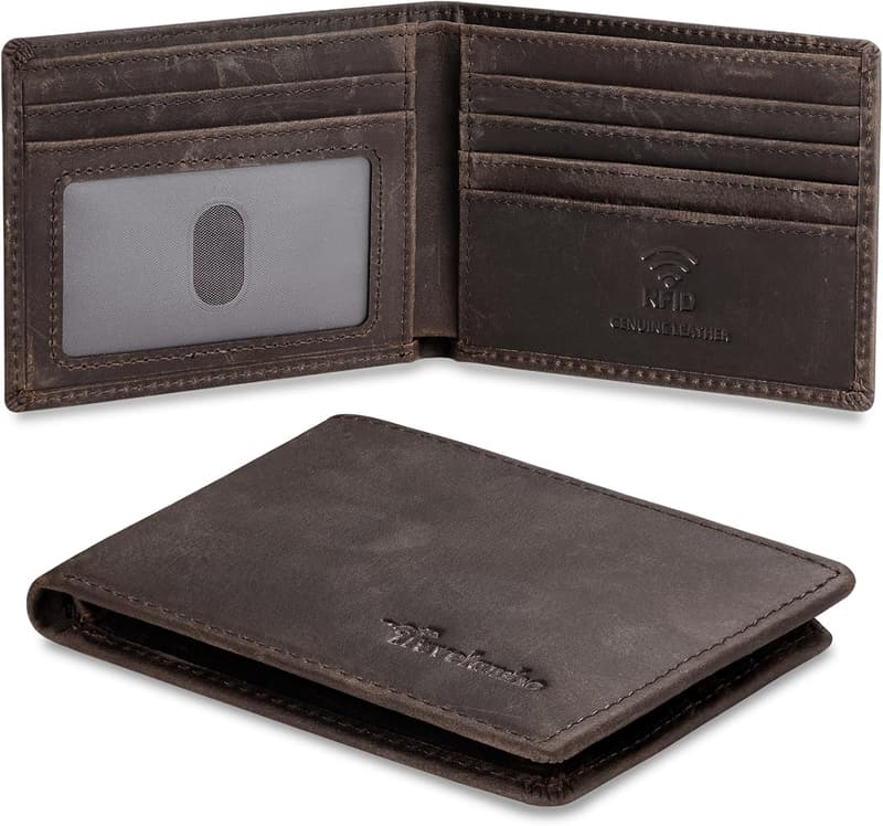 Slim RFID Blocking Real Leather Bifold Wallet for Men - Gift Boxed