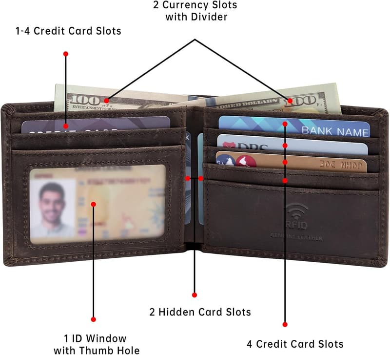 Slim RFID Blocking Real Leather Bifold Wallet for Men - Gift Boxed