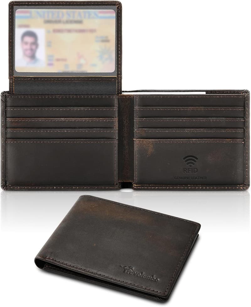 Handmade Bifold RFID Leather Wallet for Men with Gift Box