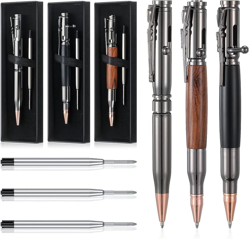 Bullet Pen Set for Men - 3 Bolt Pens with Gift Box and Refills