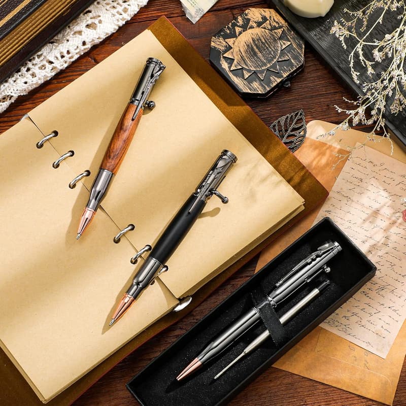 Bullet Pen Set for Men - 3 Bolt Pens with Gift Box and Refills