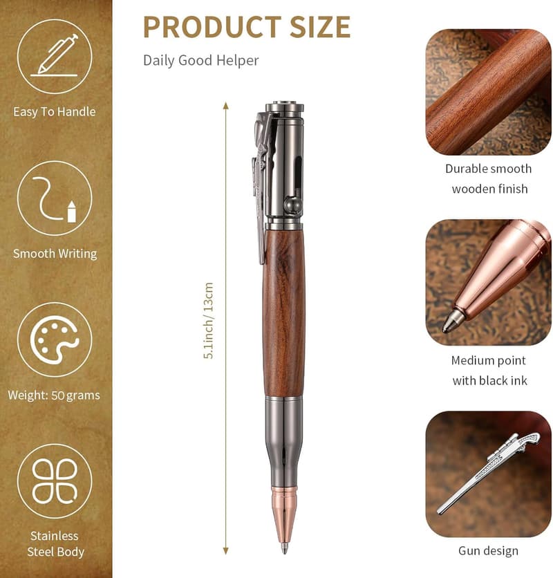 Bullet Pen Set for Men - 3 Bolt Pens with Gift Box and Refills