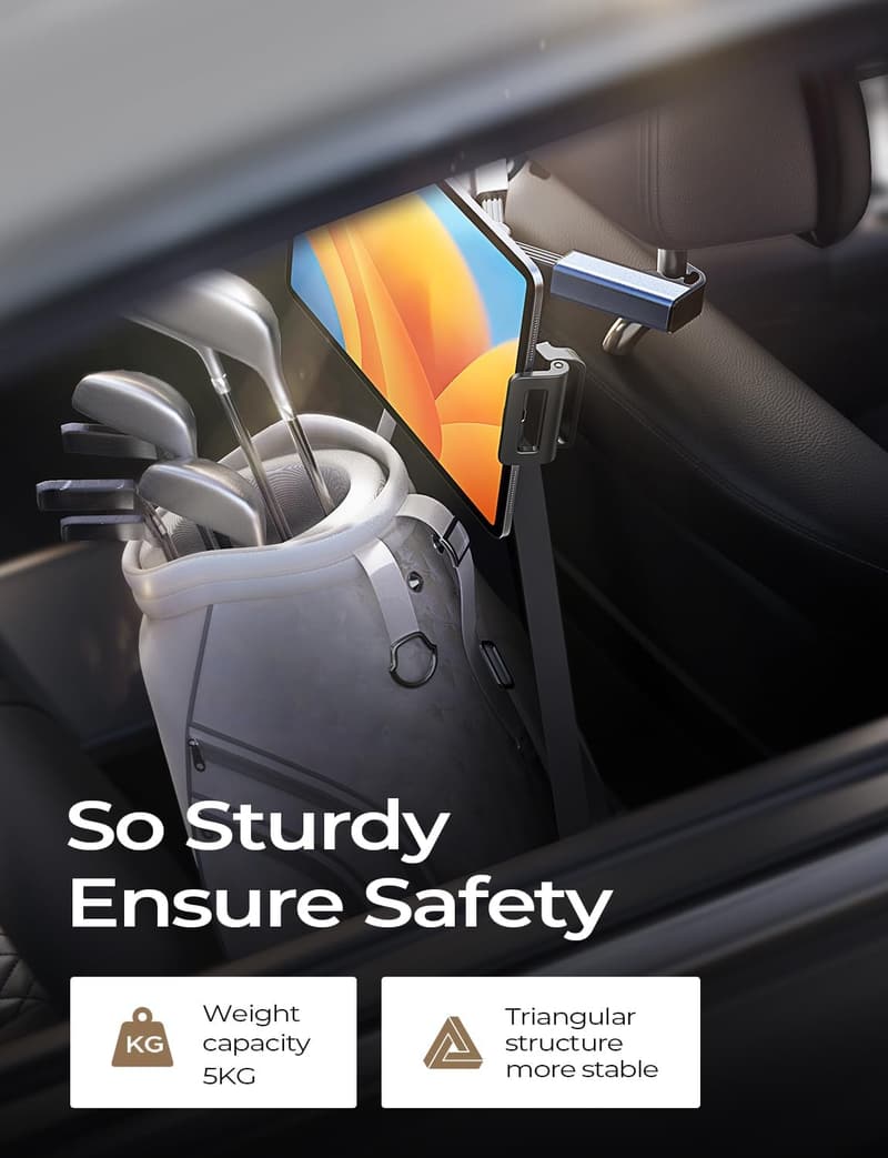 Car Headrest iPad Holder for Travel – Fits 4.7-12.9