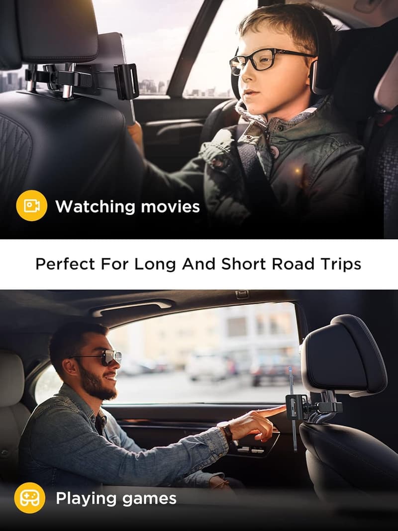 Car Headrest iPad Holder for Travel – Fits 4.7-12.9