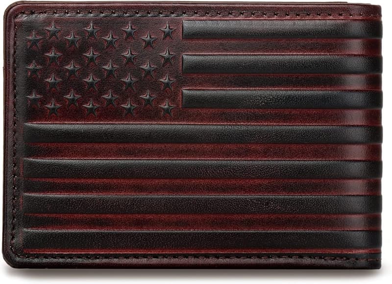 Men's RFID-Blocking Bifold Wallet with 12 Slots, USA Flag Design