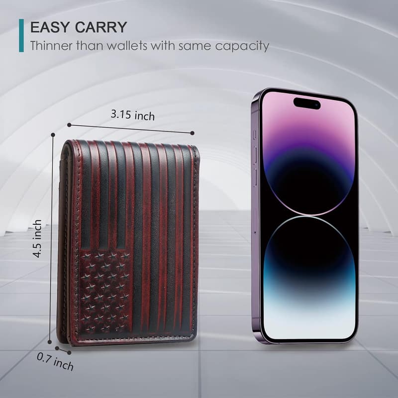 Men's RFID-Blocking Bifold Wallet with 12 Slots, USA Flag Design