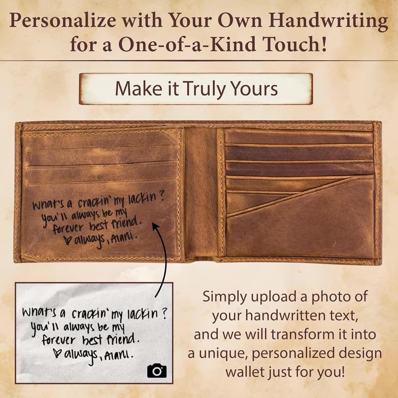 Customizable Brown Leather Bifold Wallet for Men