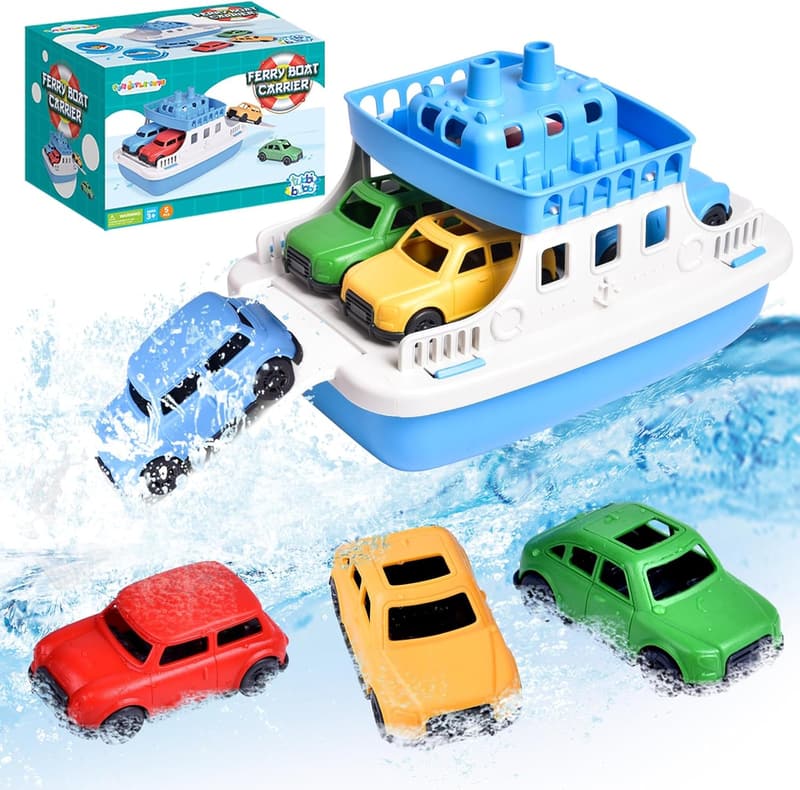 Ferry Boat Bath Toy Set with 4 Mini Cars for Toddlers