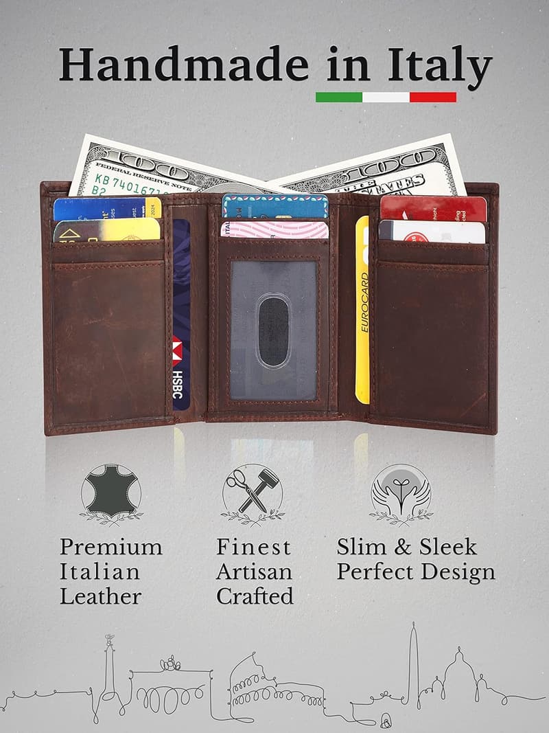 Italian Luxury Leather Trifold Wallet for Men