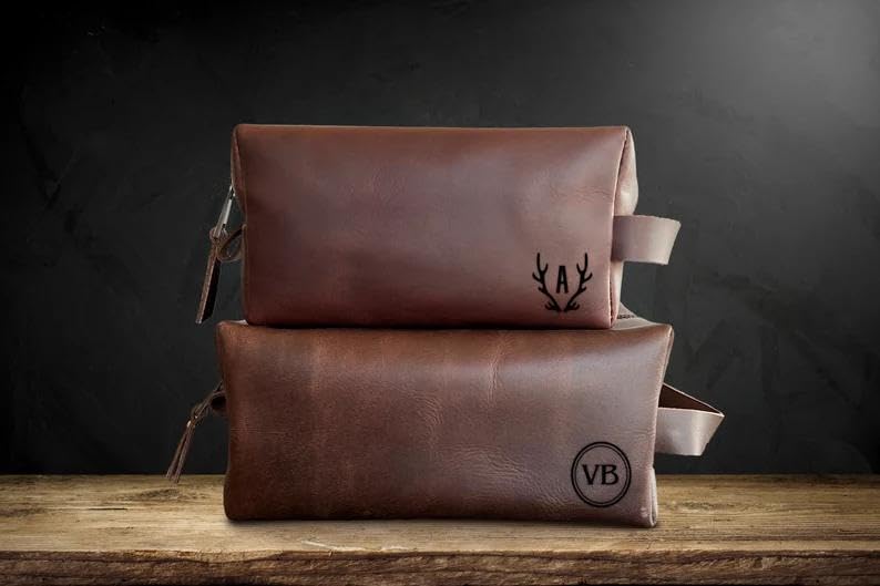 Personalized Leather Toiletry Bag for Men - Groomsmen Gift