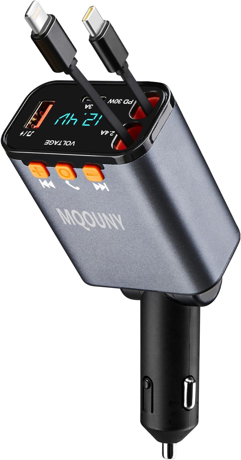 5-in-1 Fast Car Charger with Bluetooth FM Transmitter (Black)
