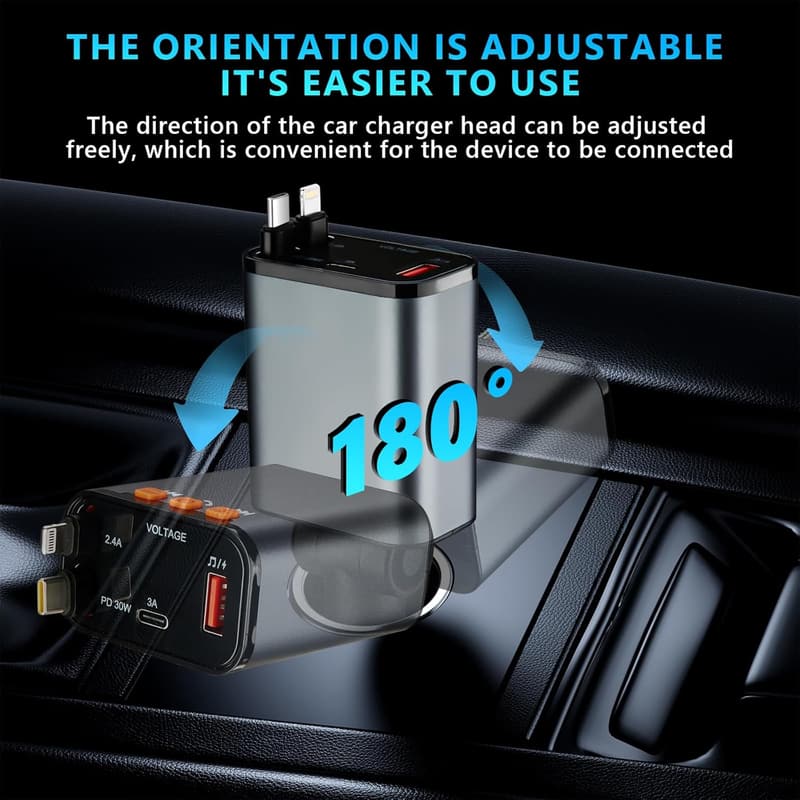 5-in-1 Fast Car Charger with Bluetooth FM Transmitter (Black)