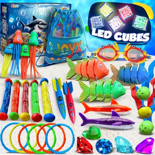 Diving Pool Toys Set for Kids 4-12 with LED Cubes & Goggles