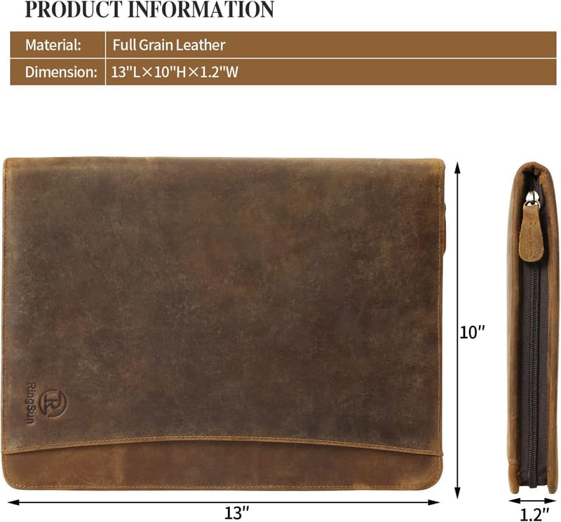 Brown Genuine Leather Business Portfolio with Zipper