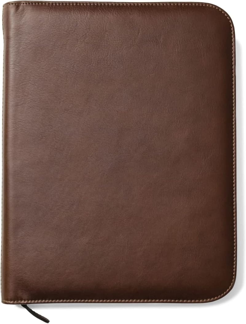 Italian Brown Leather Executive Portfolio with Zipper Organizer