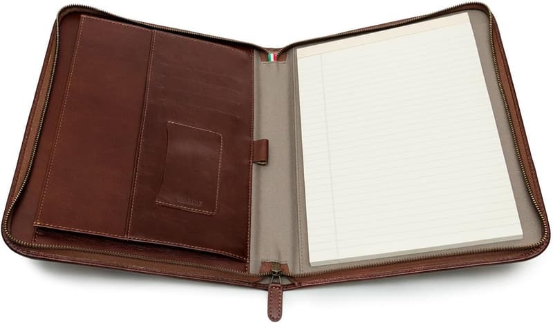 Italian Brown Leather Executive Portfolio with Zipper Organizer