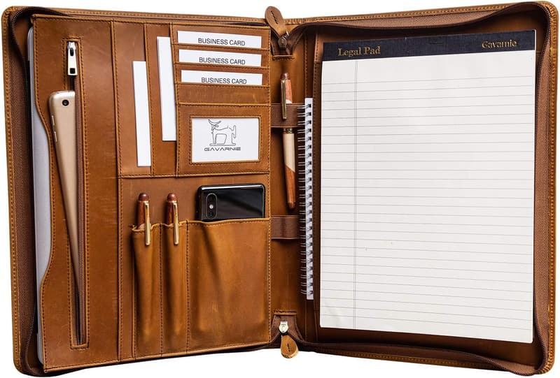 Brown Genuine Leather Business Portfolio Padfolio for Work