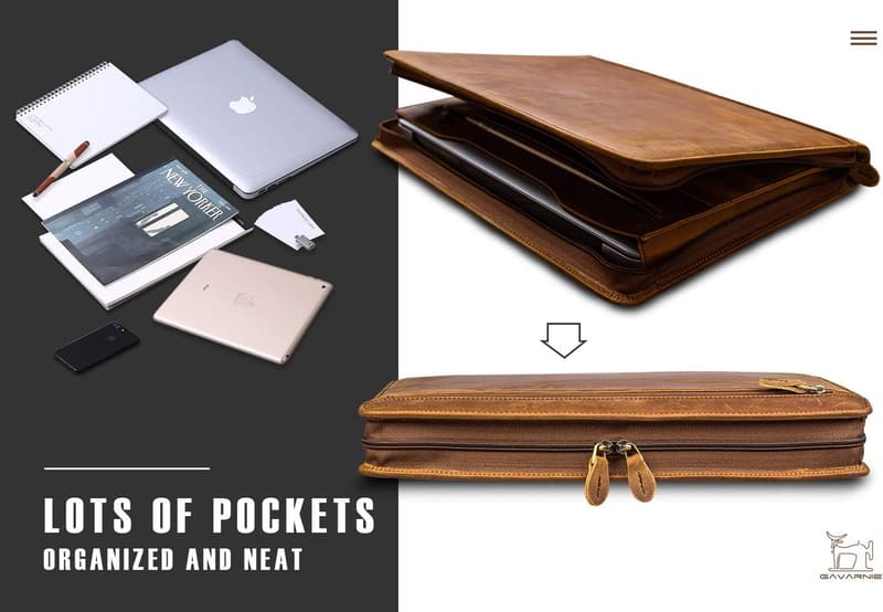 Brown Genuine Leather Business Portfolio Padfolio for Work