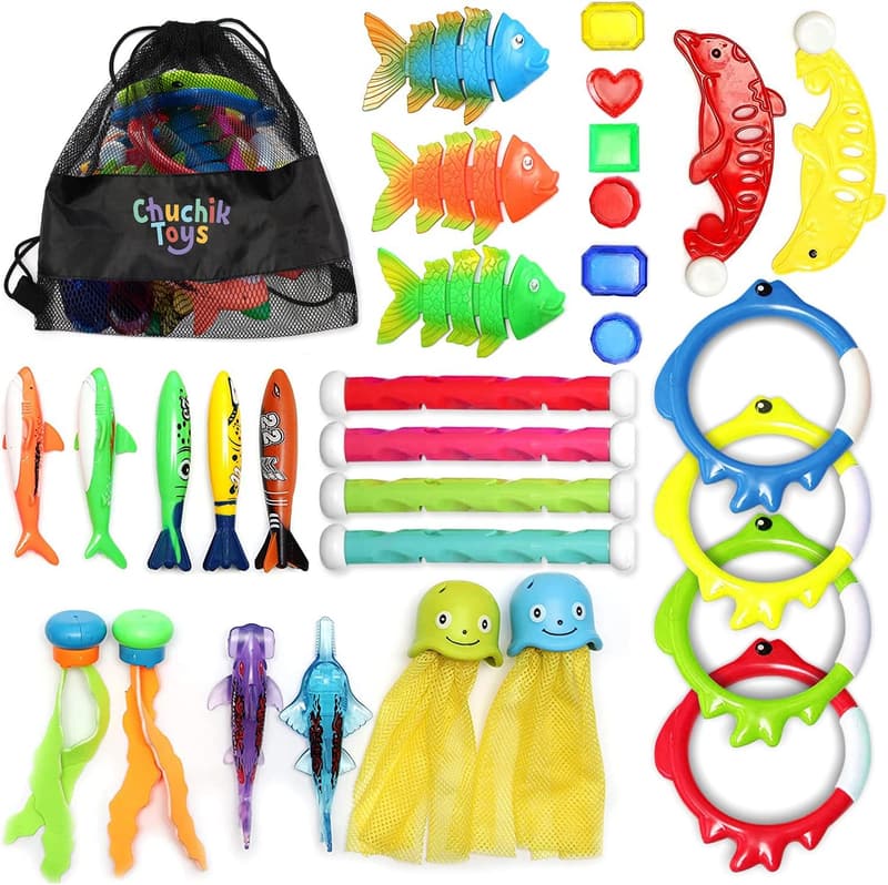 Swimming Pool Dive Toys for Kids, 30 Pcs with Storage Bag