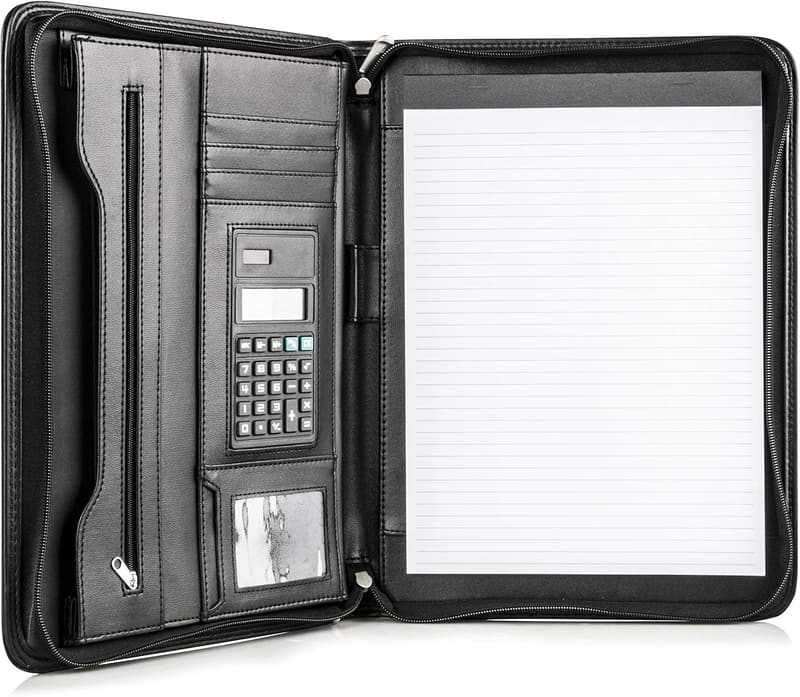 Vegan Leather Business Portfolio with Tablet Sleeve and Calculator