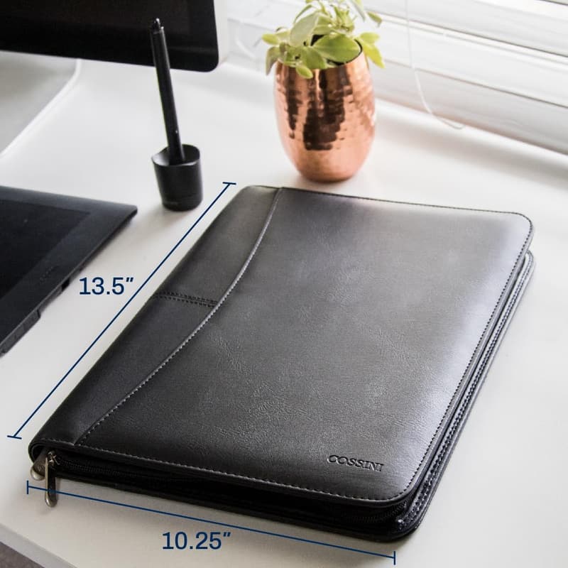Vegan Leather Business Portfolio with Tablet Sleeve and Calculator