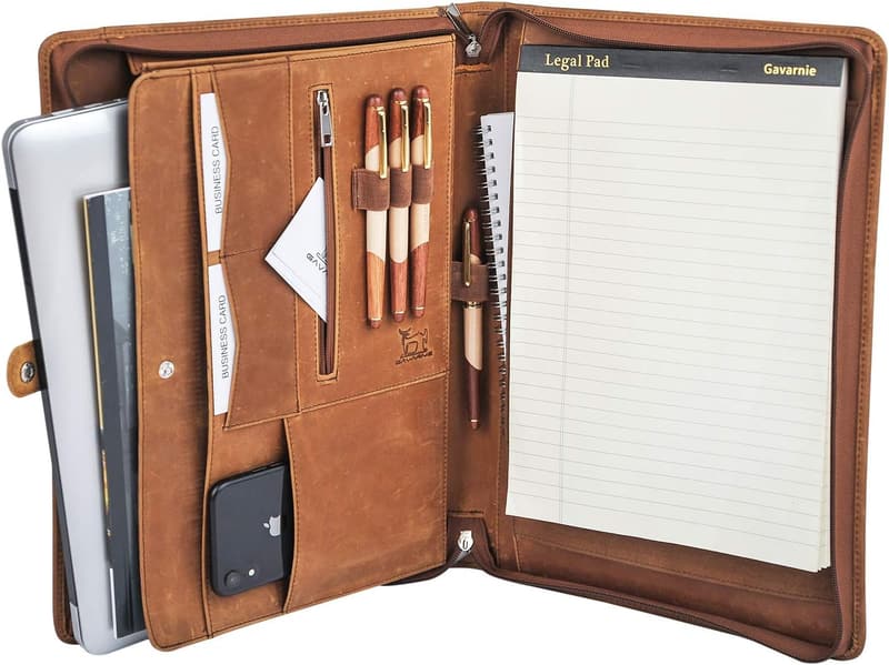Brown Genuine Leather Padfolio for Men - Business Portfolio & 13