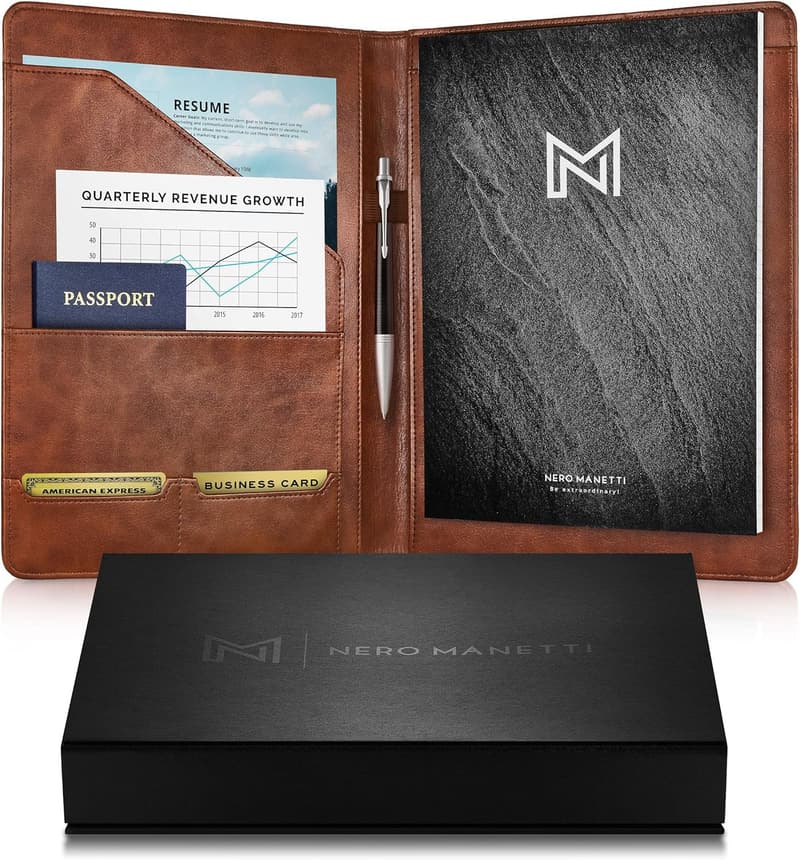 Professional Leather Portfolio Notepad Holder for Men & Women