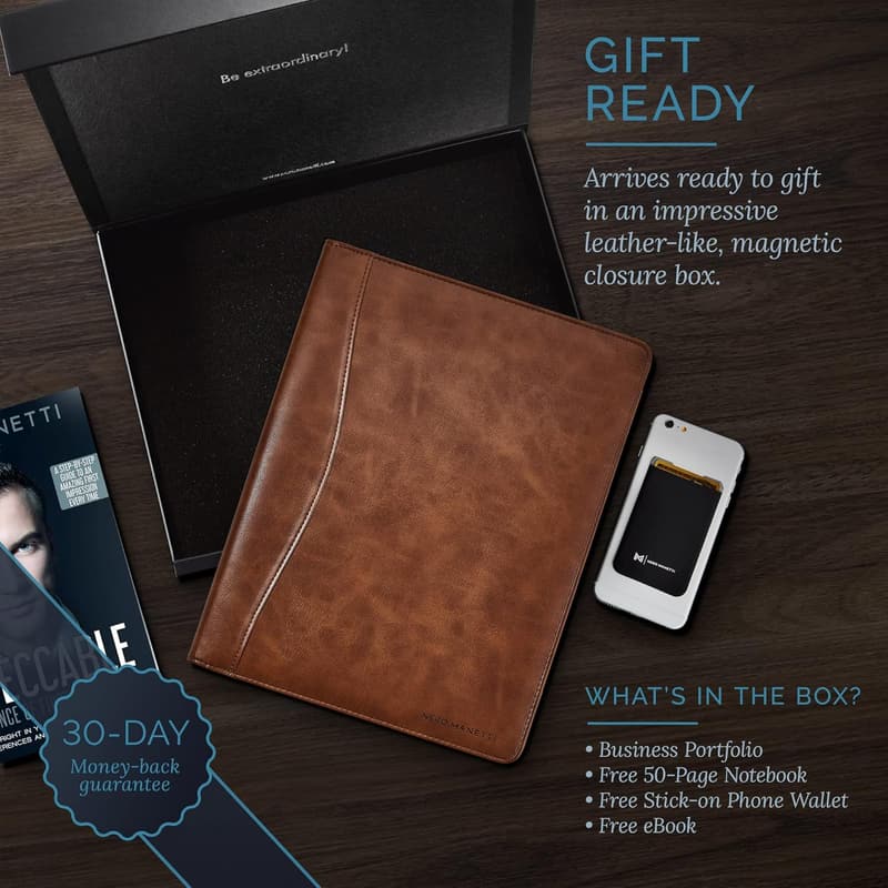 Professional Leather Portfolio Notepad Holder for Men & Women